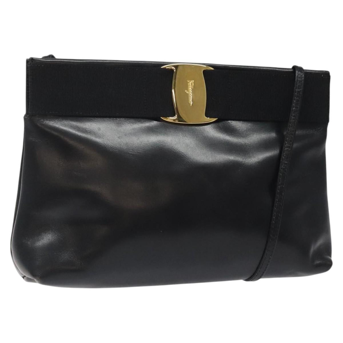 Salvatore Ferragamo Shoulder Bag Leather Black Gold Auth 122966