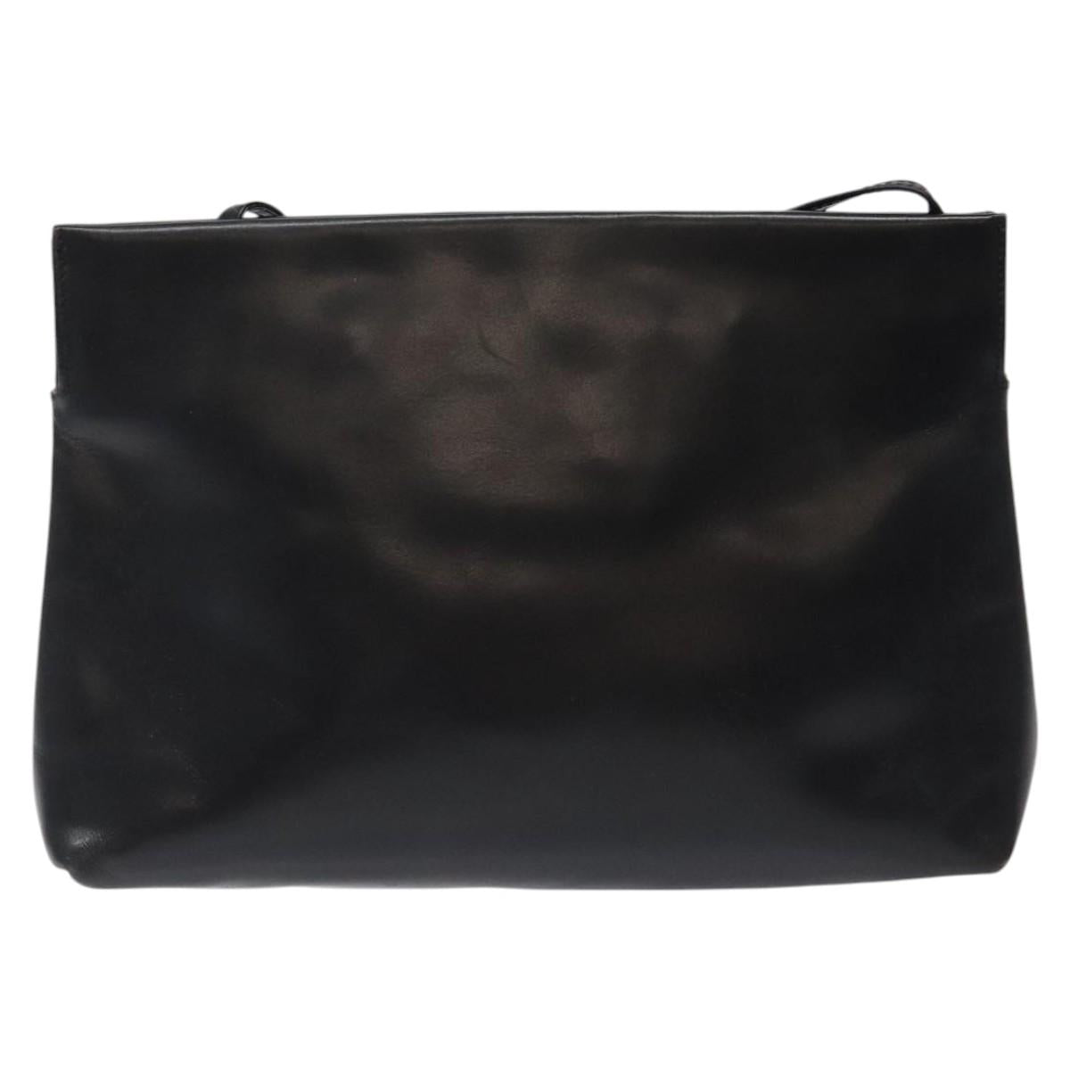 Salvatore Ferragamo Shoulder Bag Leather Black Gold Auth 122966