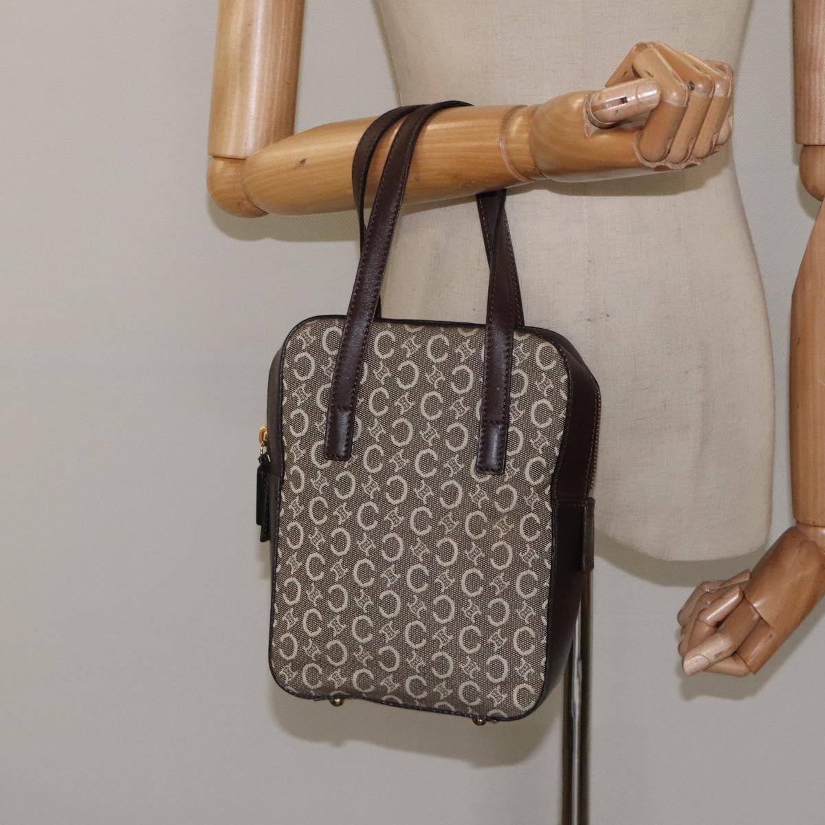 CELINE C Macadam Canvas Hand Bag Brown Gold Auth 122971
