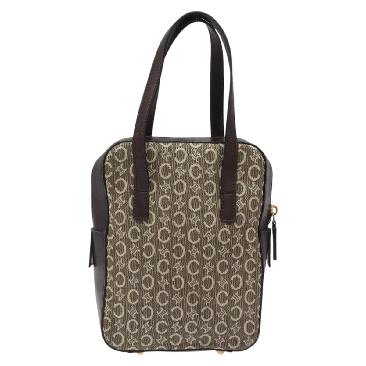 CELINE C Macadam Canvas Hand Bag Brown Gold Auth 122971