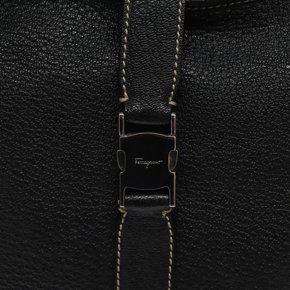 Salvatore Ferragamo Shoulder Bag Leather Black Silver Auth 122972