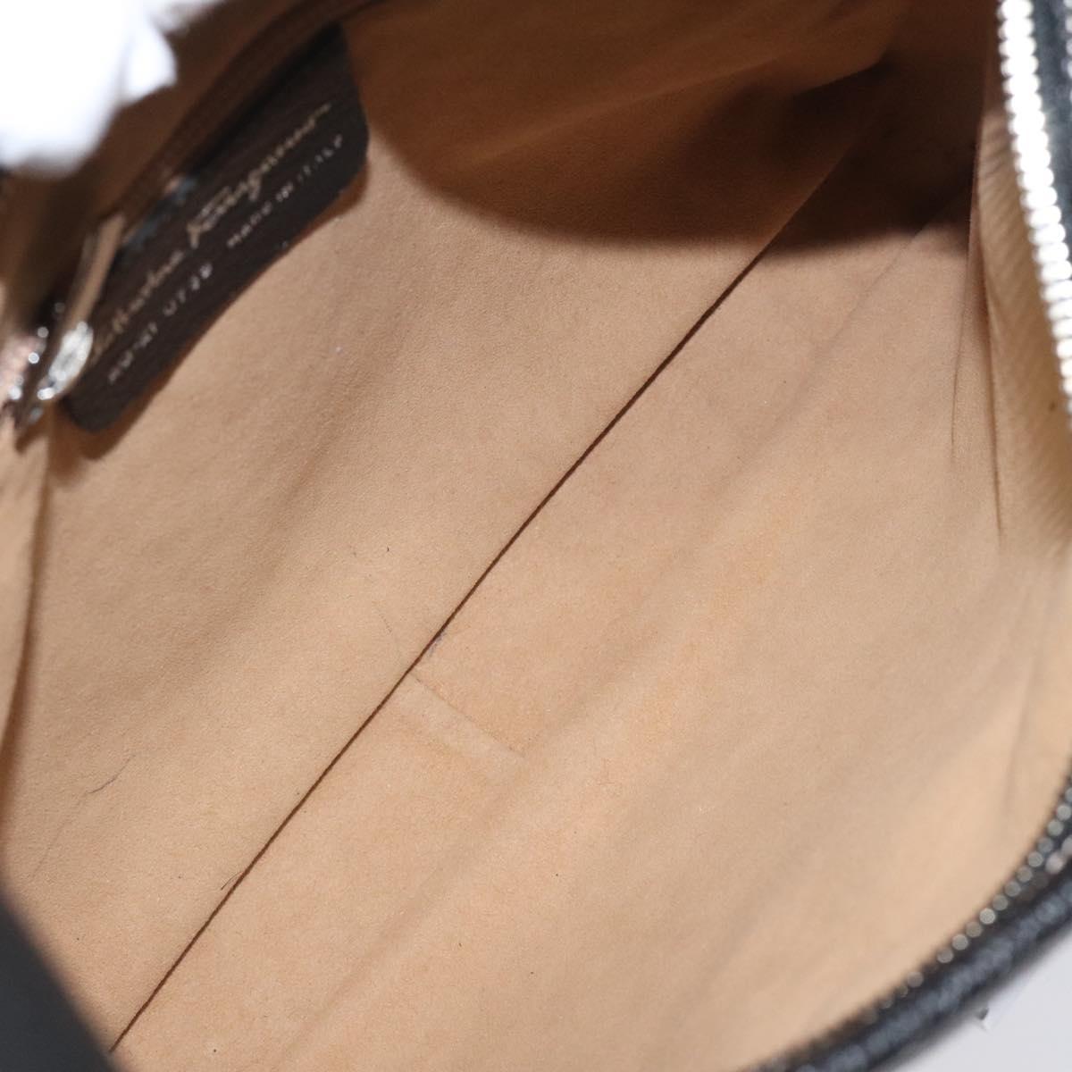 Salvatore Ferragamo Shoulder Bag Leather Black Silver Auth 122972