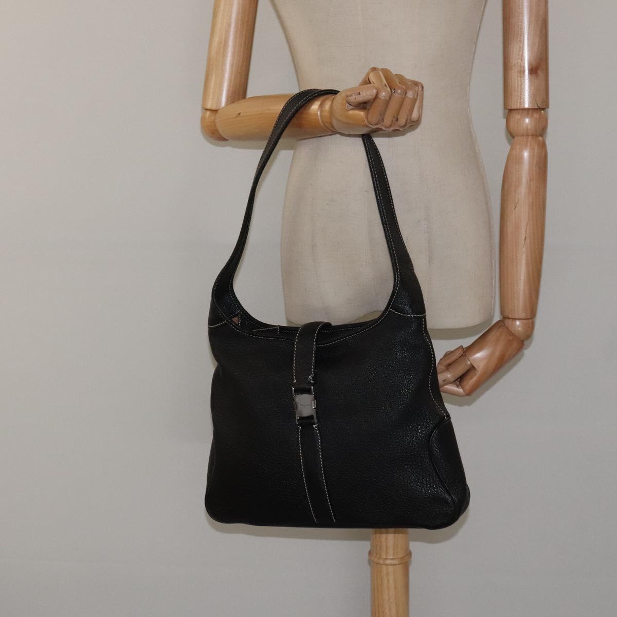 Salvatore Ferragamo Shoulder Bag Leather Black Silver Auth 122972