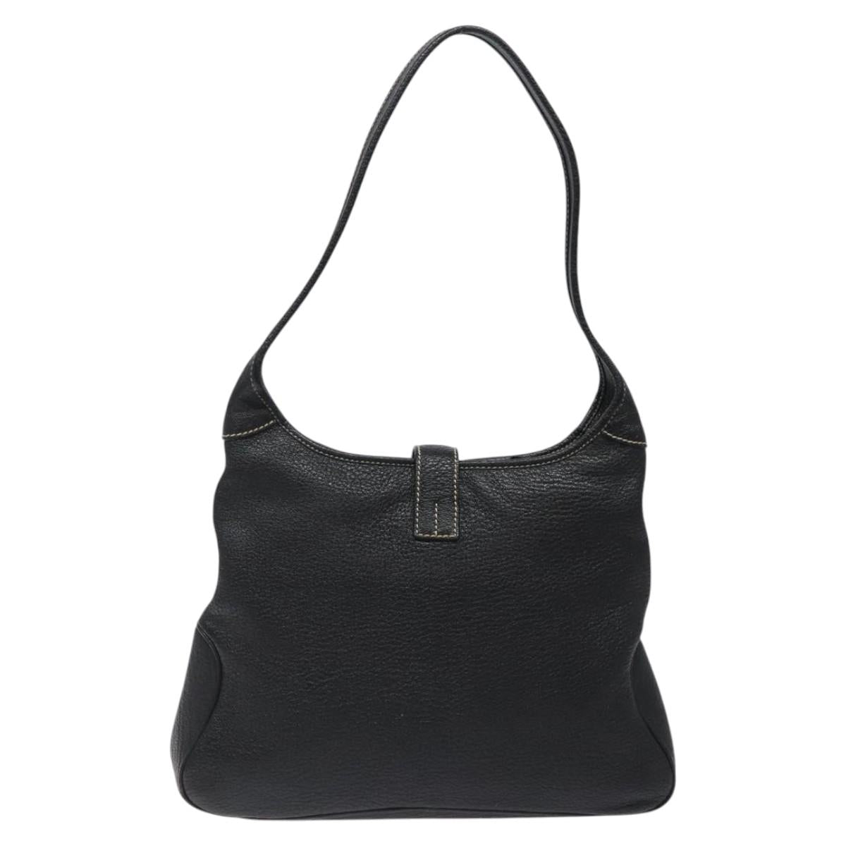 Salvatore Ferragamo Shoulder Bag Leather Black Silver Auth 122972