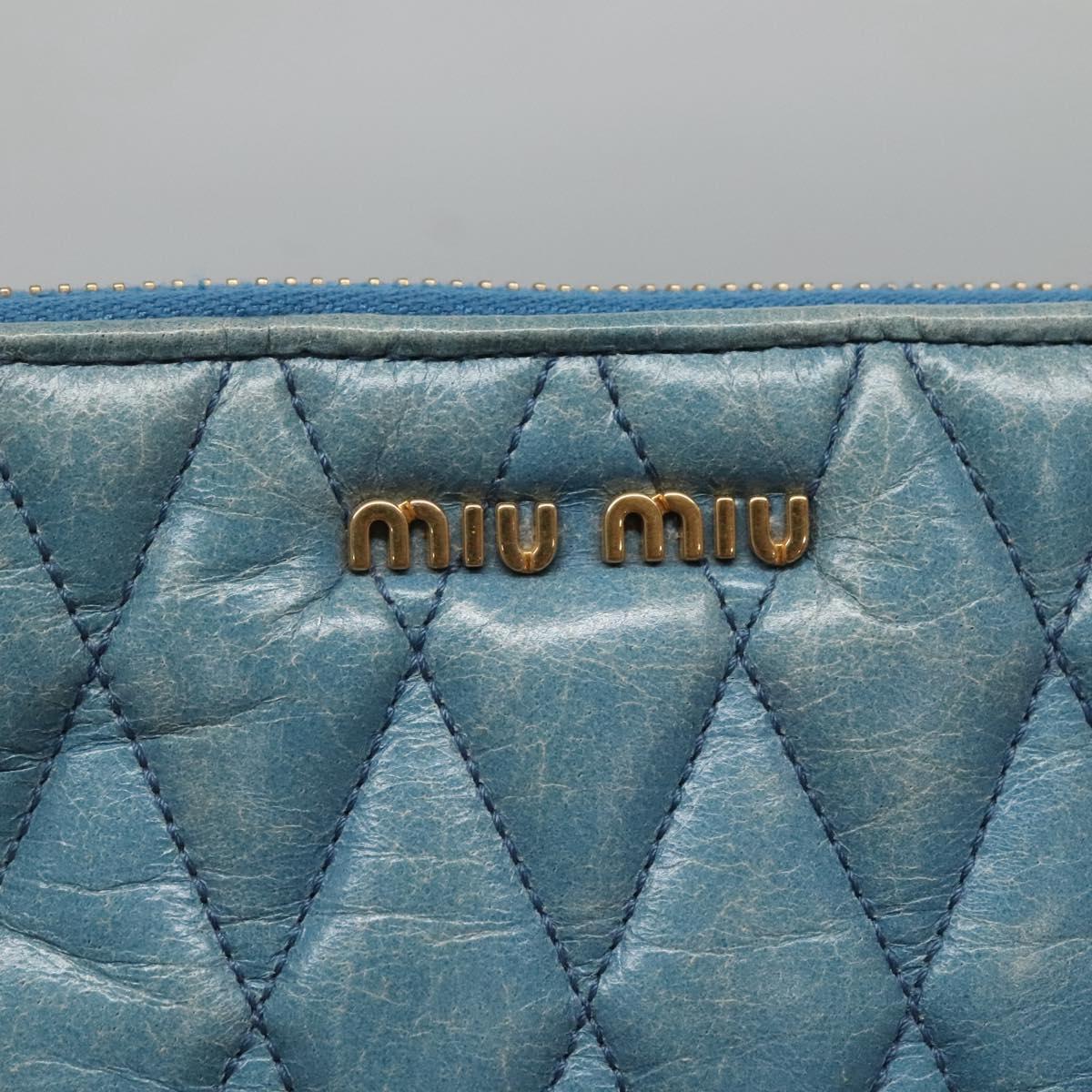 Miu Miu Shoulder Bag Leather Light Blue Gold Auth 122974