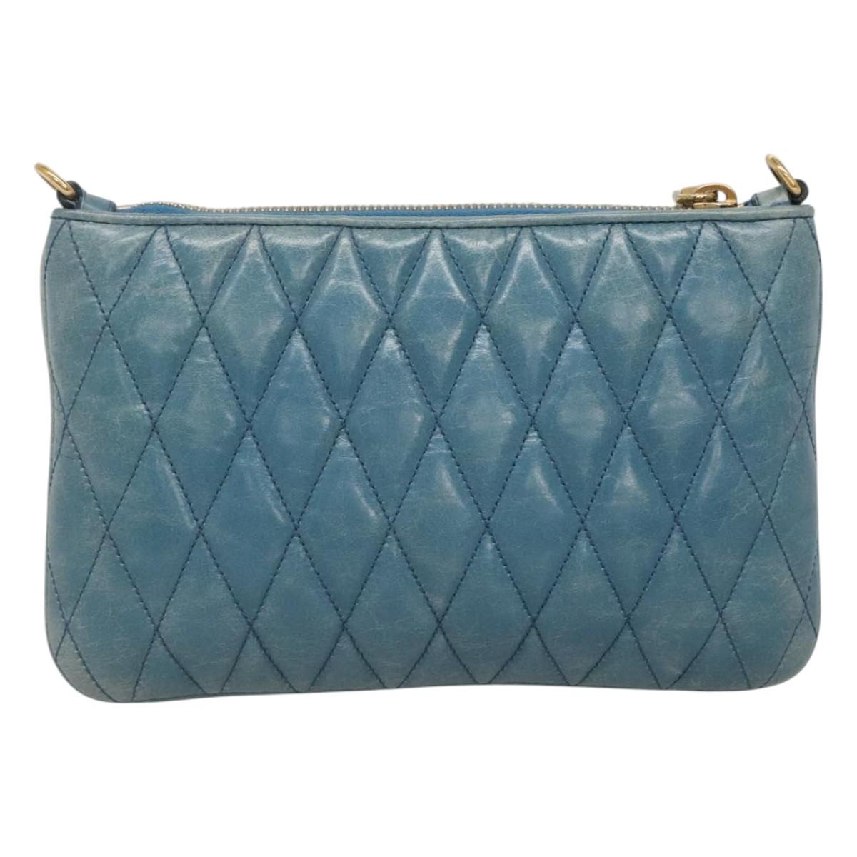 Miu Miu Shoulder Bag Leather Light Blue Gold Auth 122974