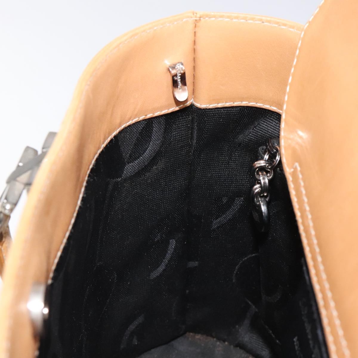 Salvatore Ferragamo Gancini Hand Bag Leather 2way Beige Silver Auth 122976