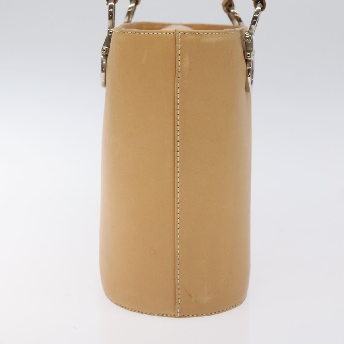 Salvatore Ferragamo Gancini Hand Bag Leather 2way Beige Silver Auth 122976