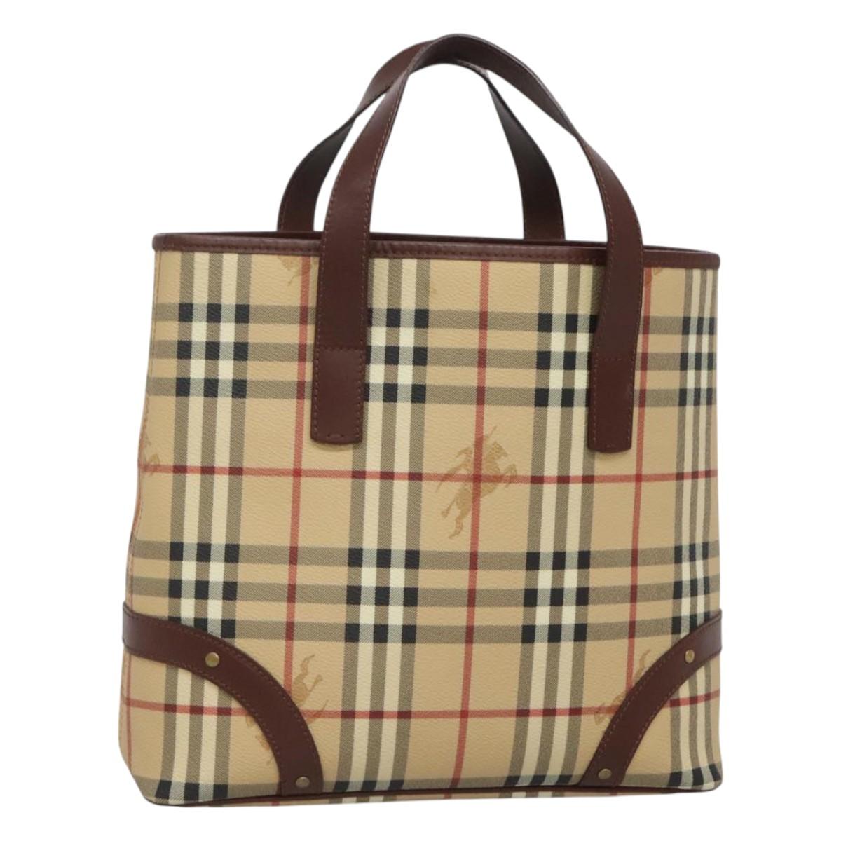 BURBERRY Nova Check Hand Bag PVC Beige Auth 122977