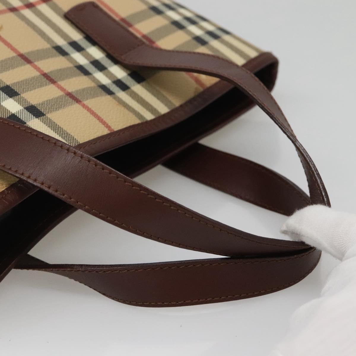 BURBERRY Nova Check Hand Bag PVC Beige Auth 122977