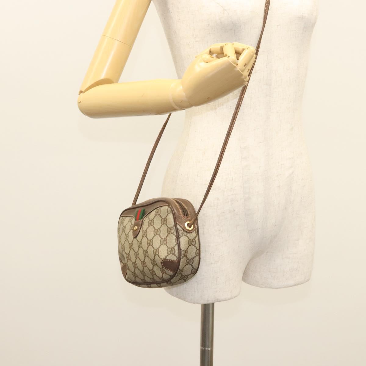 GUCCI GG Supreme Web Sherry Line Bag PVC Beige Gold 156 02 066 Auth 122980