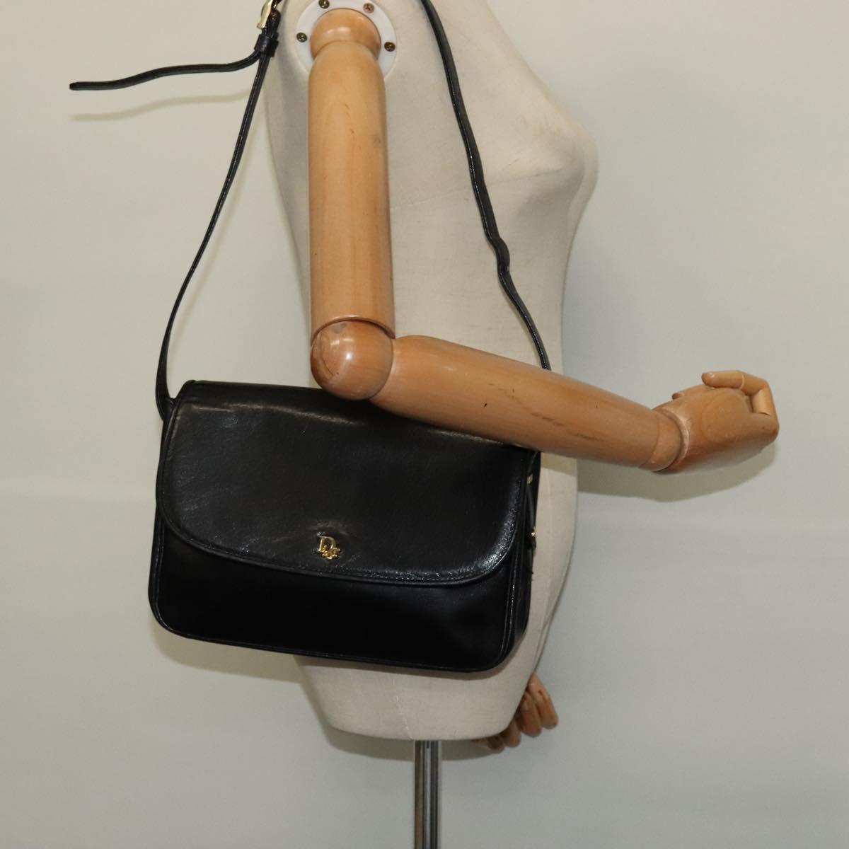 Christian Dior Shoulder Bag Leather Black Gold Auth 122982