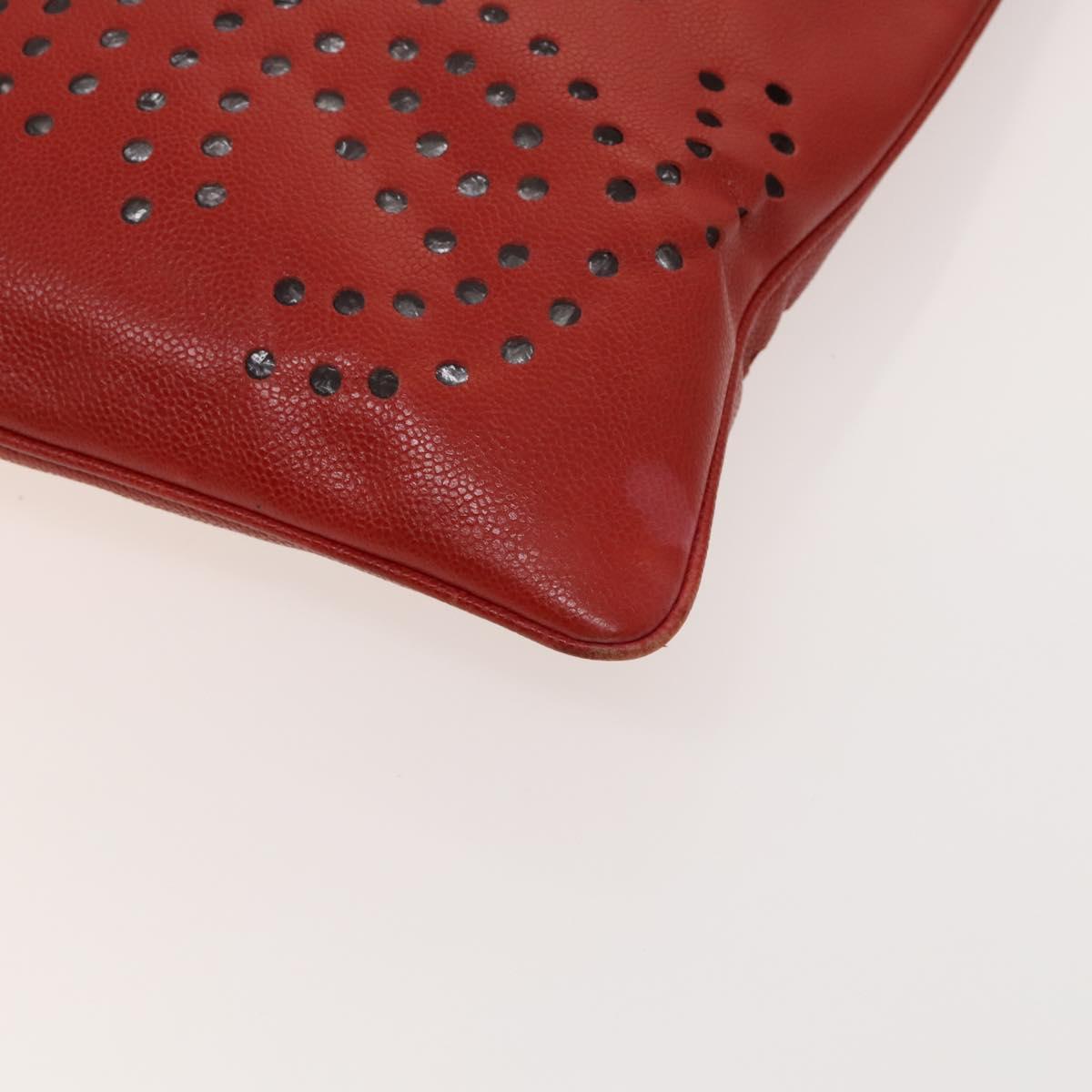 CHANEL Triple Coco Chain Shoulder Bag Caviar Skin Red CC Auth 123009