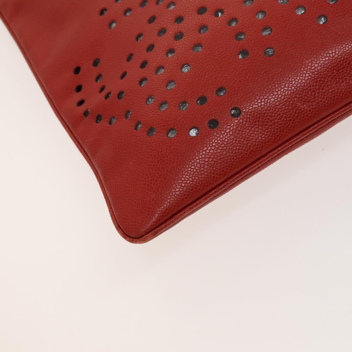 CHANEL Triple Coco Chain Shoulder Bag Caviar Skin Red CC Auth 123009