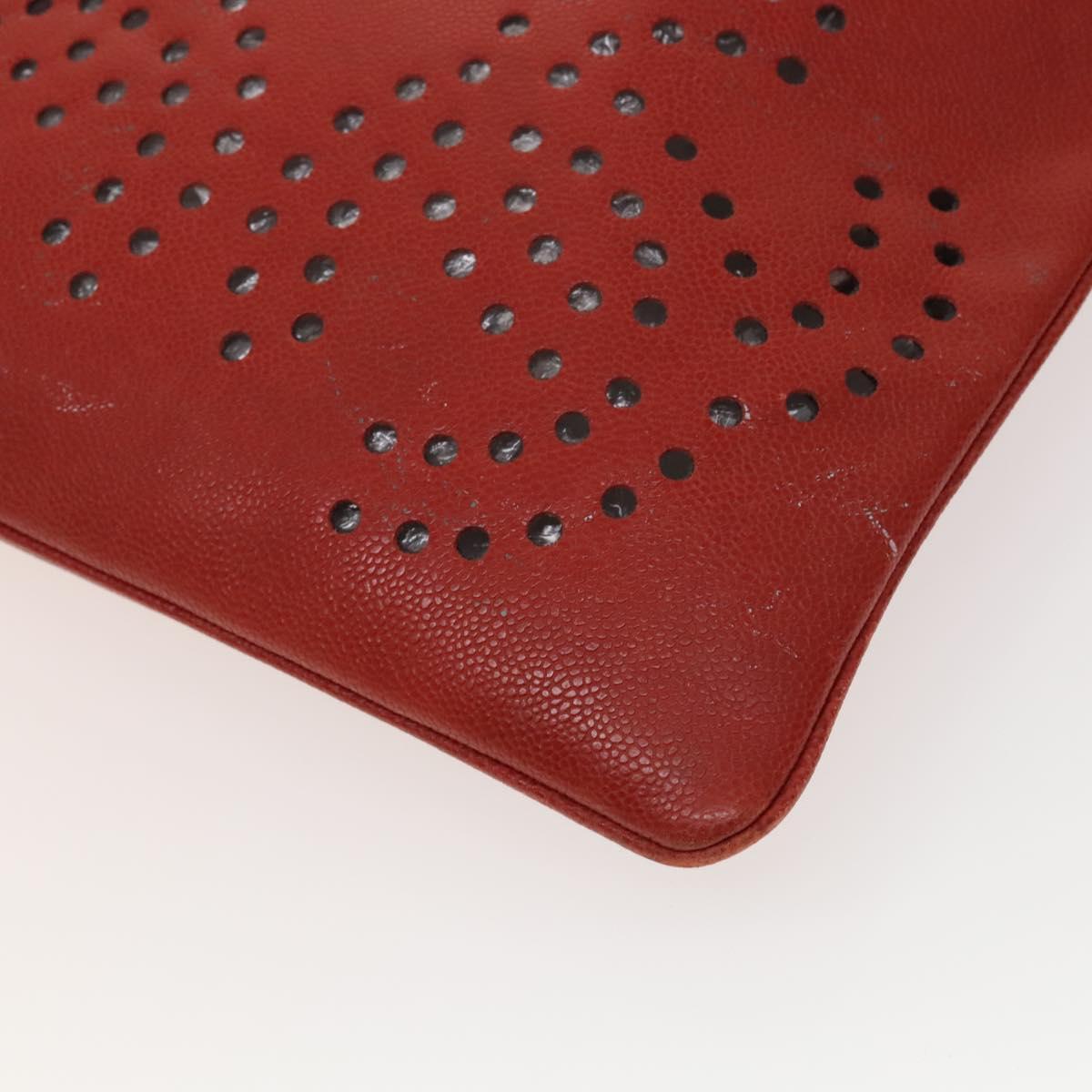 CHANEL Triple Coco Chain Shoulder Bag Caviar Skin Red CC Auth 123009