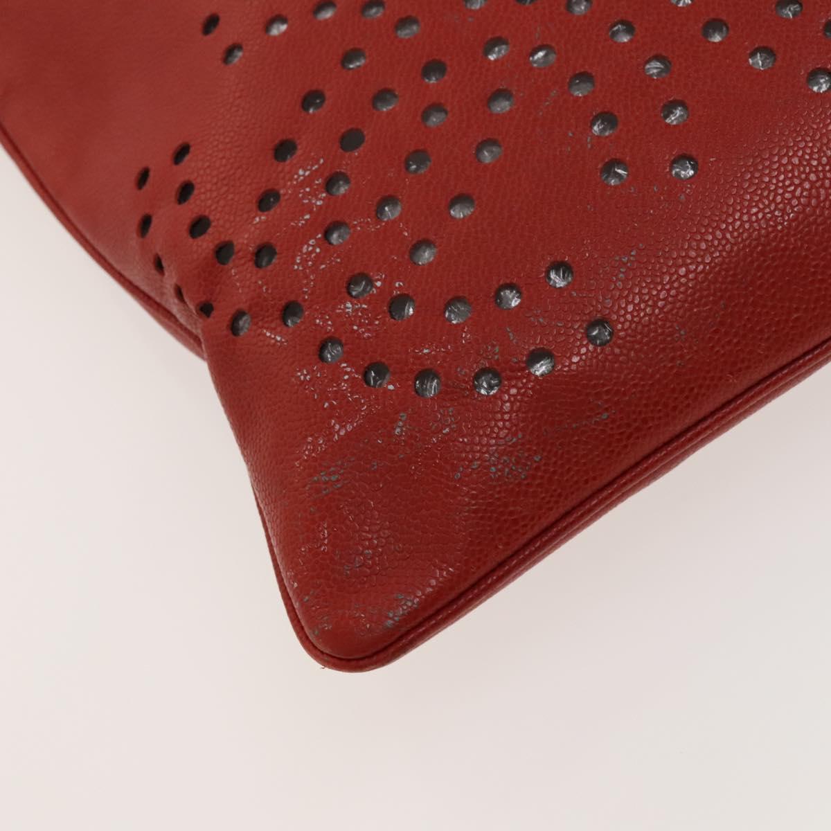 CHANEL Triple Coco Chain Shoulder Bag Caviar Skin Red CC Auth 123009