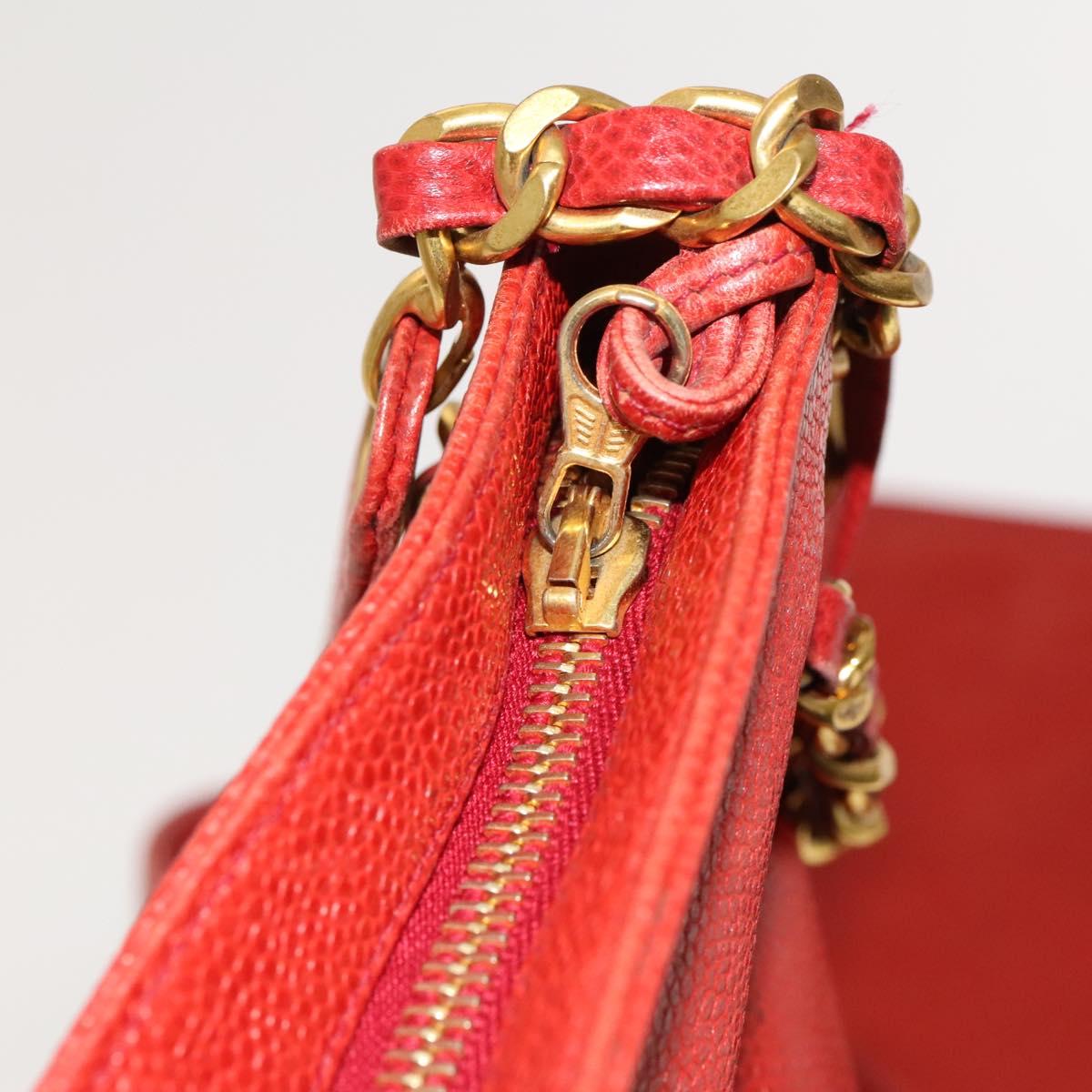 CHANEL Triple Coco Chain Shoulder Bag Caviar Skin Red CC Auth 123009