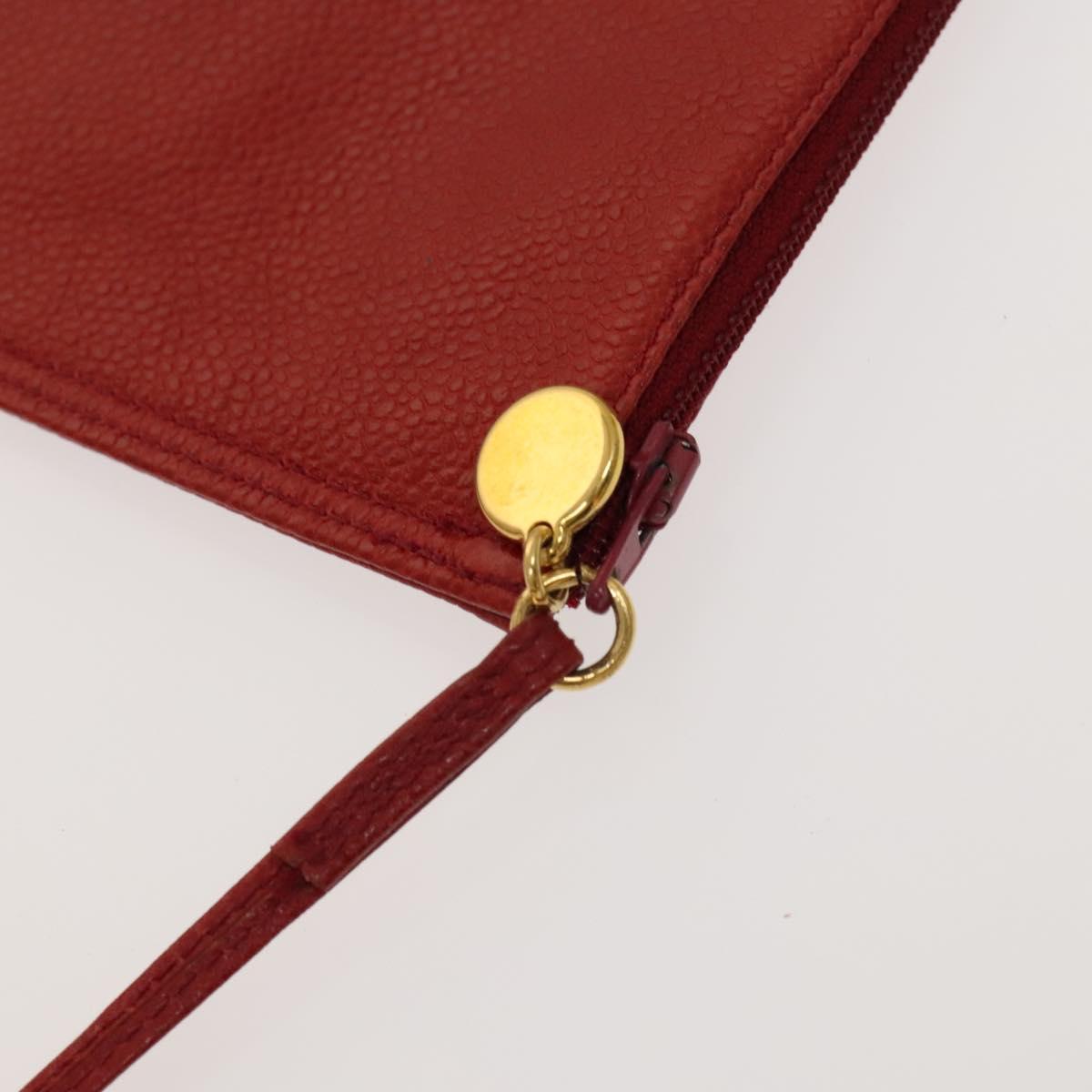 CHANEL Triple Coco Chain Shoulder Bag Caviar Skin Red CC Auth 123009