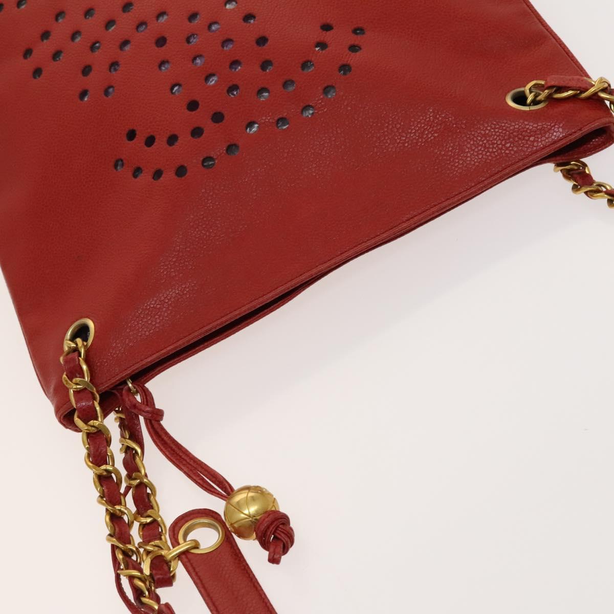 CHANEL Triple Coco Chain Shoulder Bag Caviar Skin Red CC Auth 123009