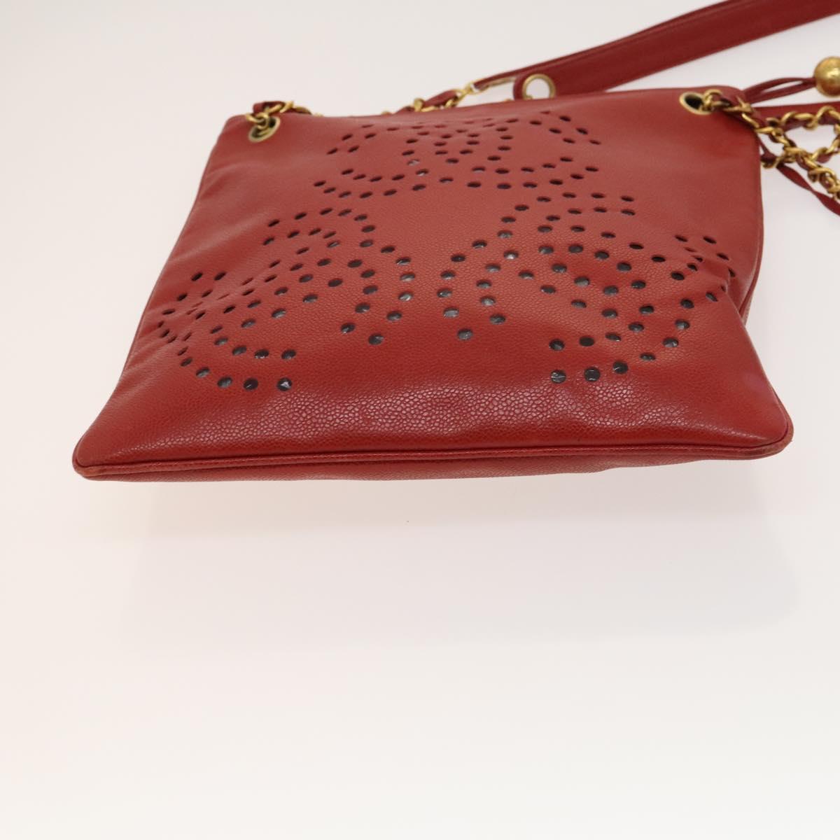 CHANEL Triple Coco Chain Shoulder Bag Caviar Skin Red CC Auth 123009