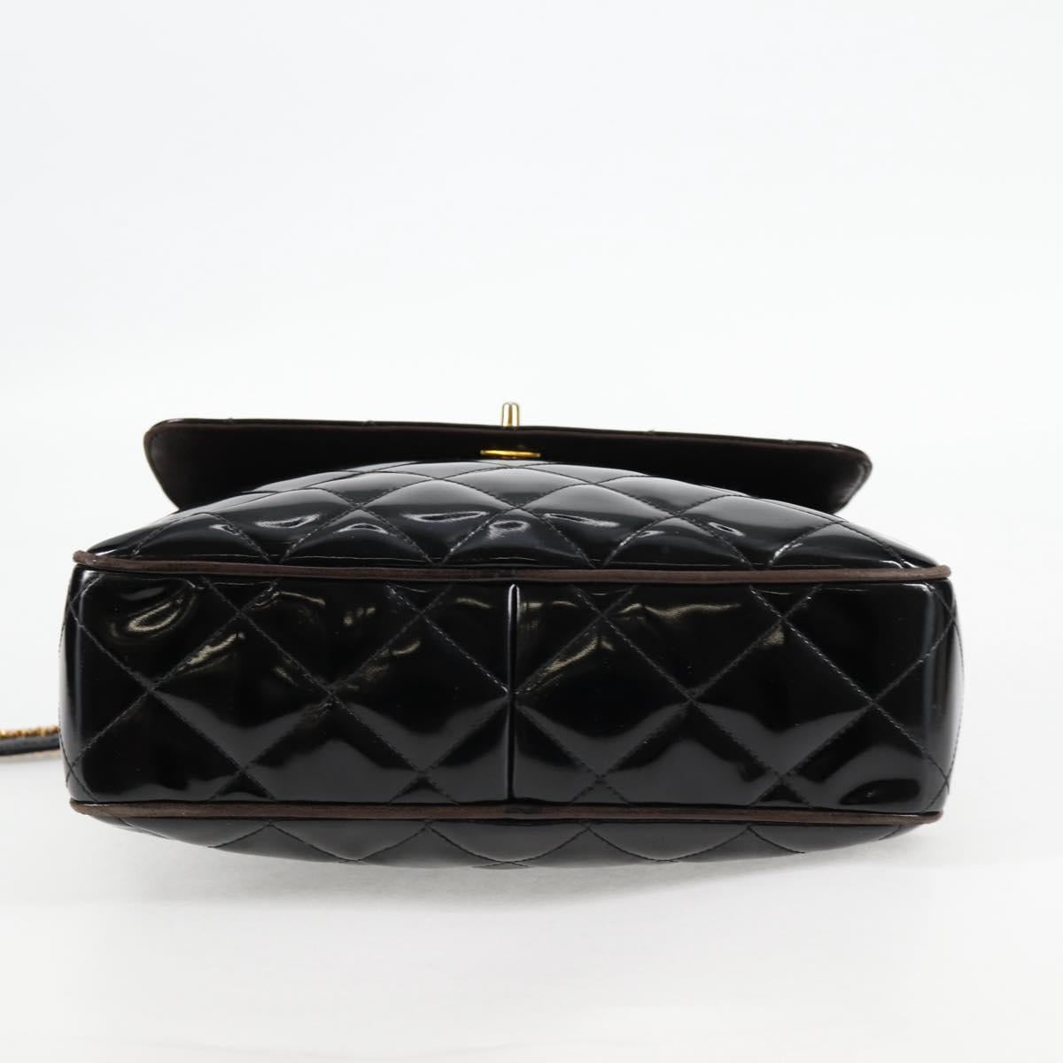 CHANEL Matelasse Chain Shoulder Bag Patent leather Black Gold CC Auth 123012