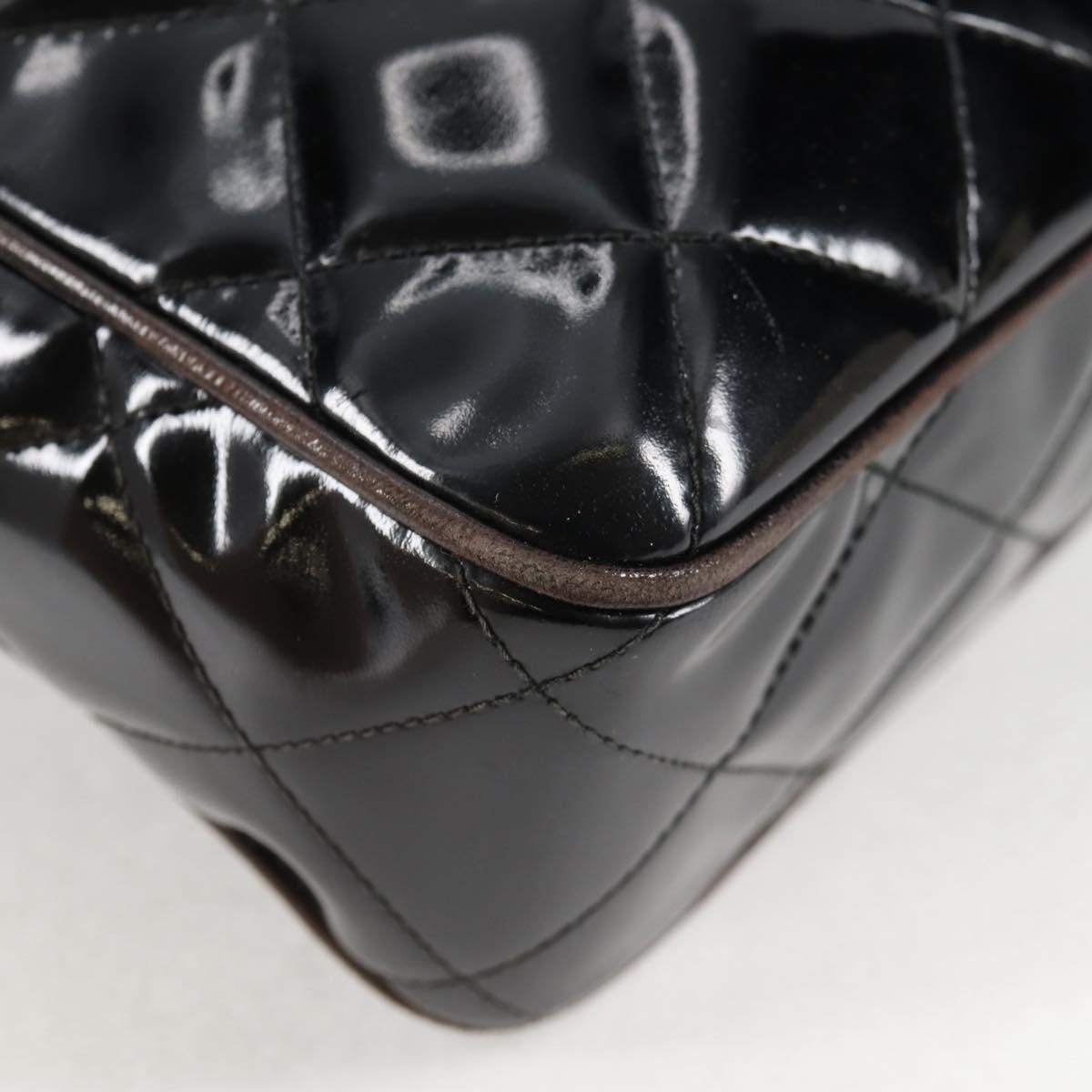 CHANEL Matelasse Chain Shoulder Bag Patent leather Black Gold CC Auth 123012