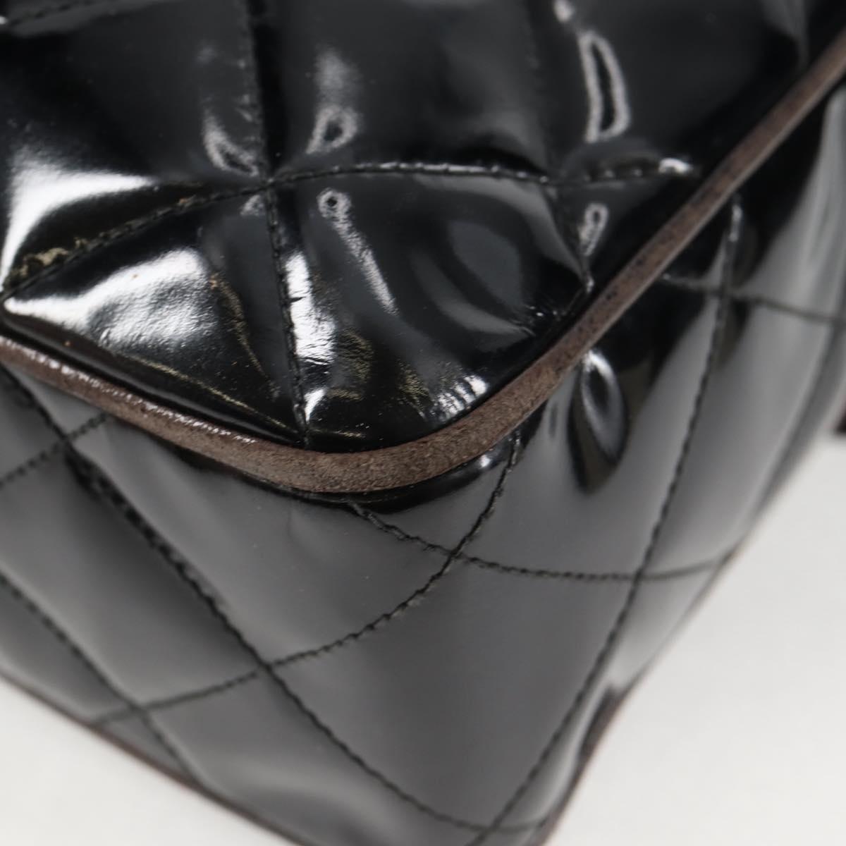 CHANEL Matelasse Chain Shoulder Bag Patent leather Black Gold CC Auth 123012