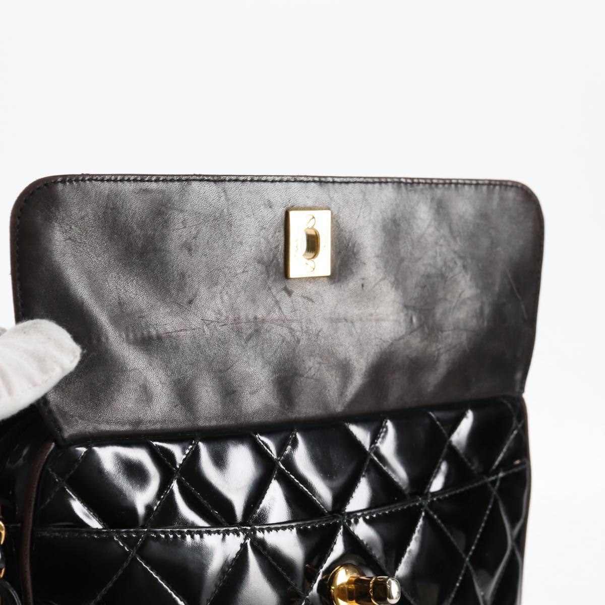 CHANEL Matelasse Chain Shoulder Bag Patent leather Black Gold CC Auth 123012