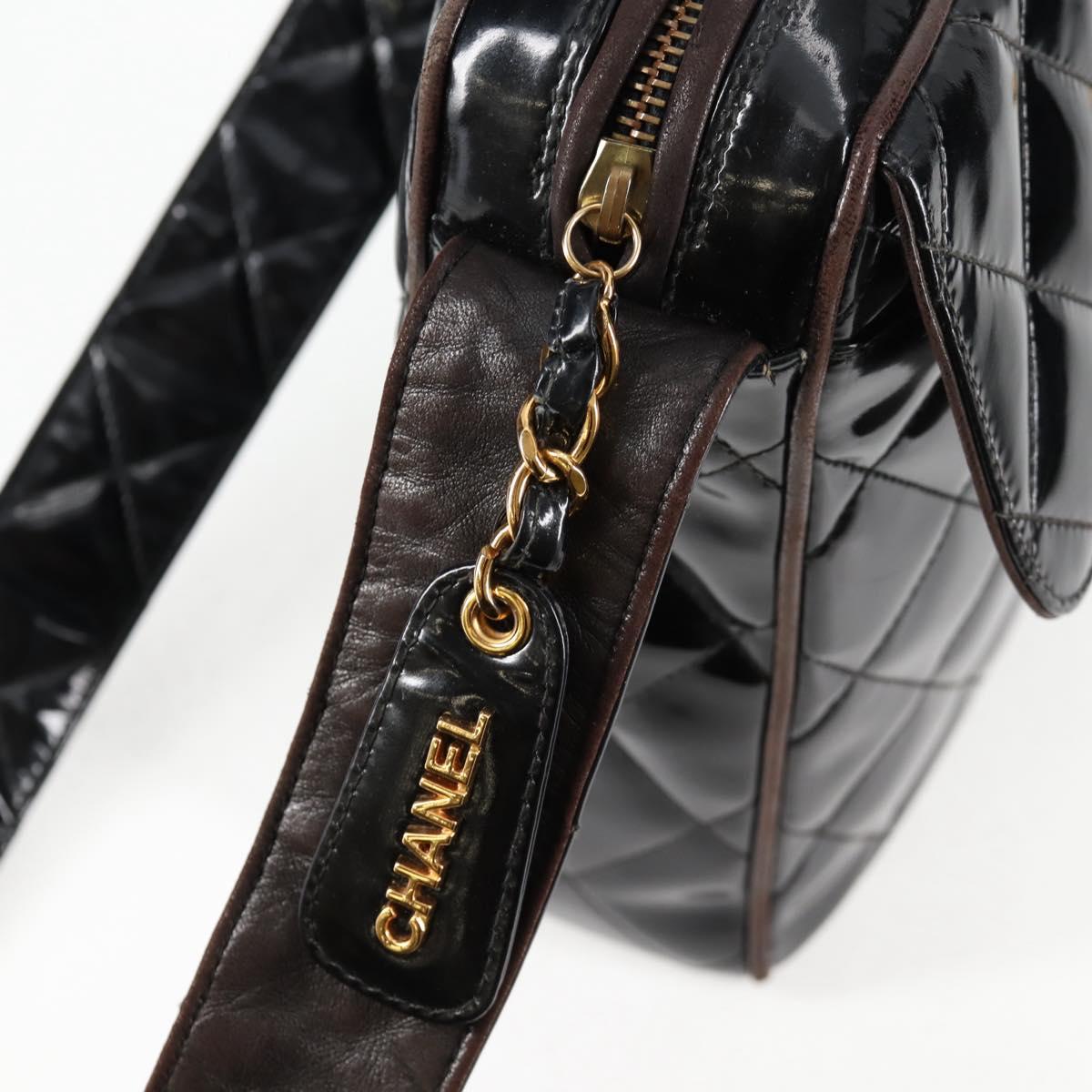 CHANEL Matelasse Chain Shoulder Bag Patent leather Black Gold CC Auth 123012