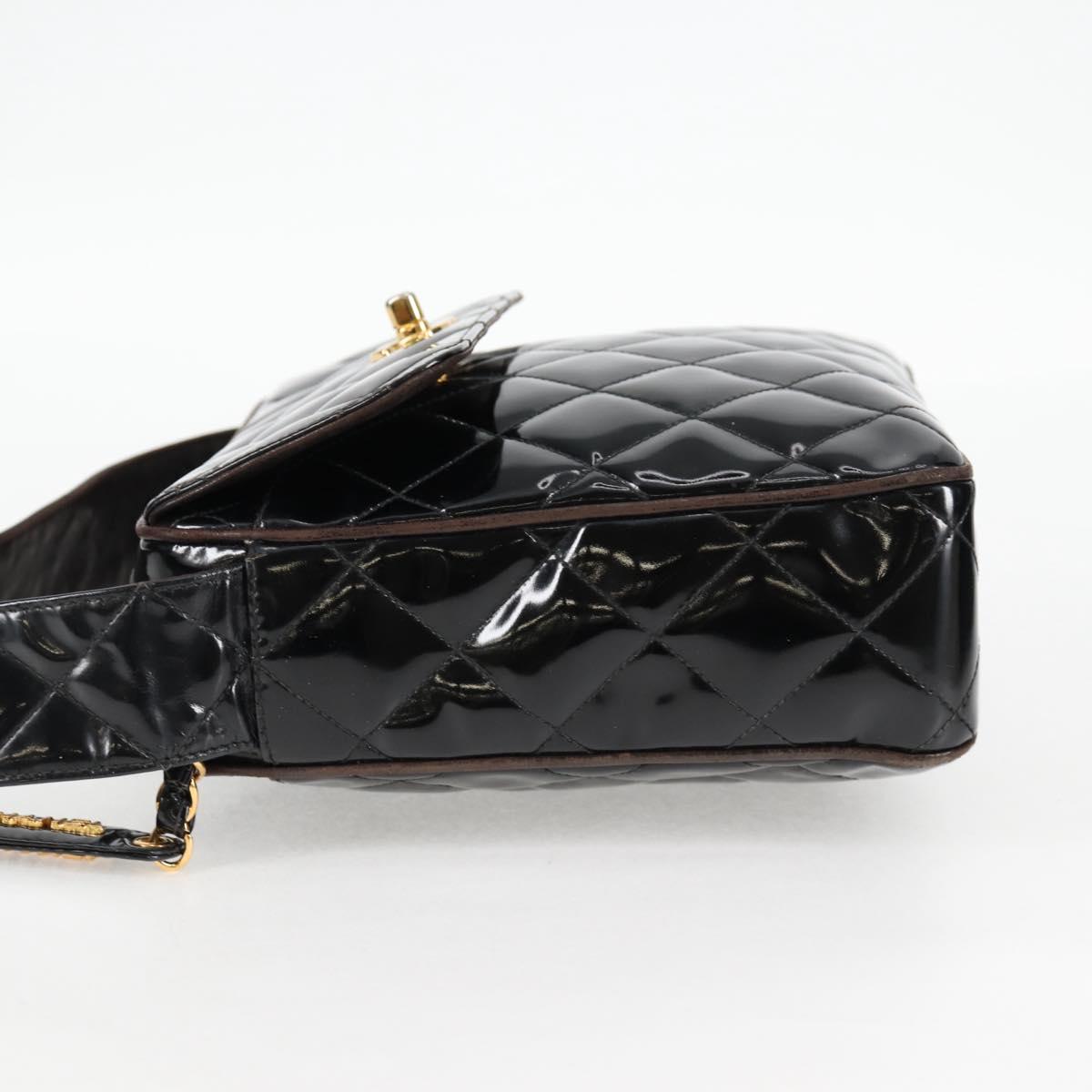 CHANEL Matelasse Chain Shoulder Bag Patent leather Black Gold CC Auth 123012