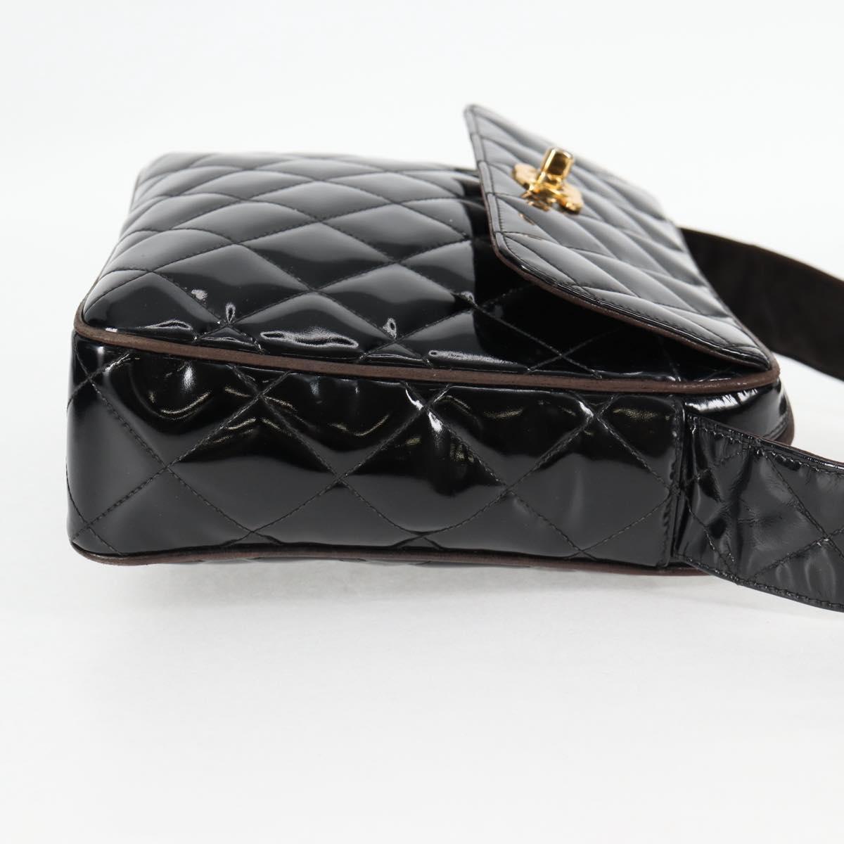CHANEL Matelasse Chain Shoulder Bag Patent leather Black Gold CC Auth 123012