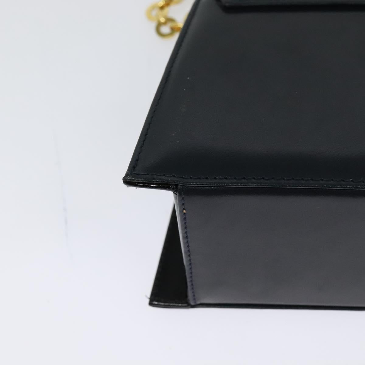 Salvatore Ferragamo Chain Shoulder Bag Leather Navy Gold Auth 123015
