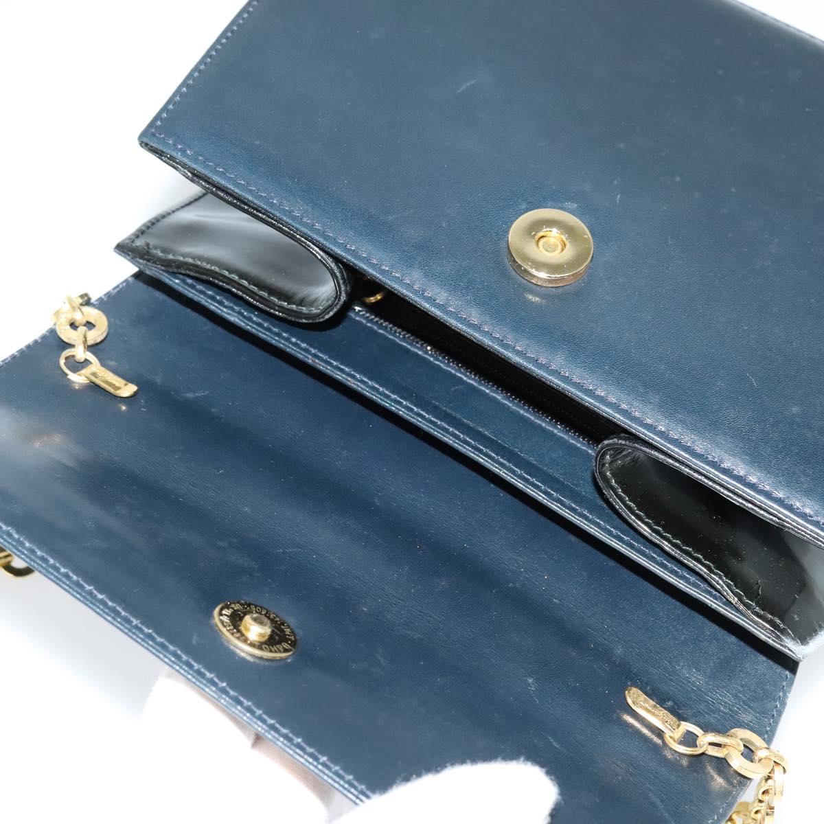 Salvatore Ferragamo Chain Shoulder Bag Leather Navy Gold Auth 123015