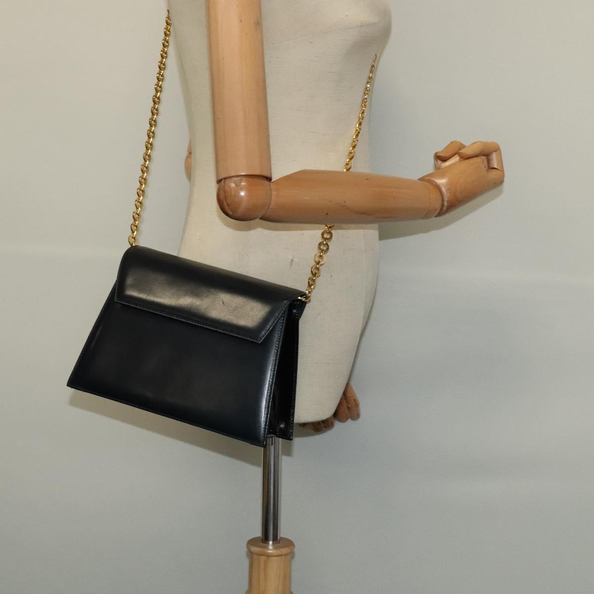 Salvatore Ferragamo Chain Shoulder Bag Leather Navy Gold Auth 123015