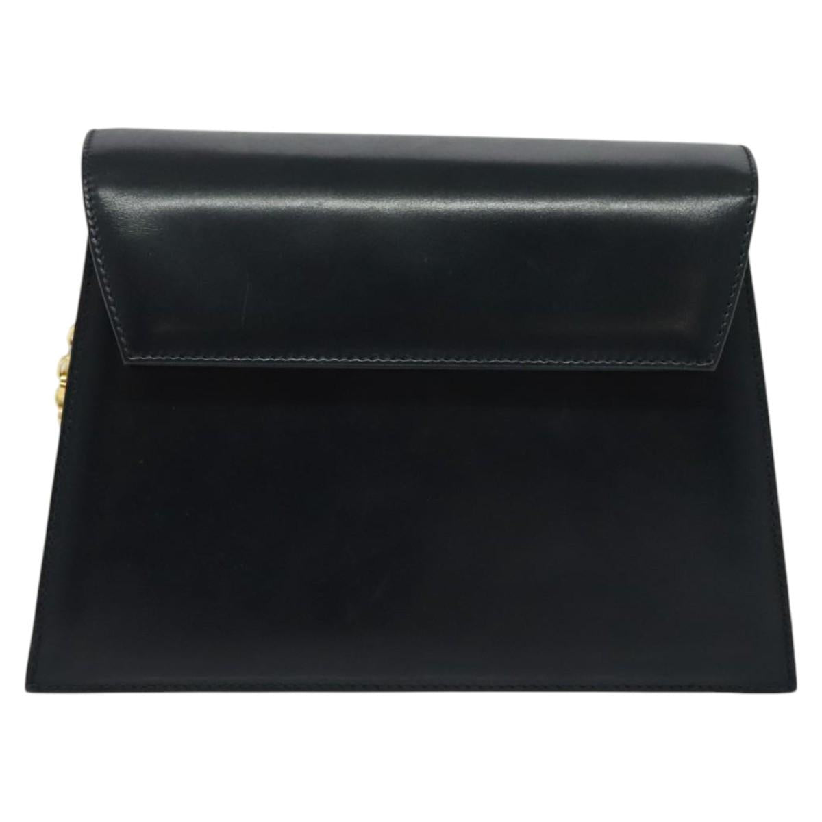 Salvatore Ferragamo Chain Shoulder Bag Leather Navy Gold Auth 123015