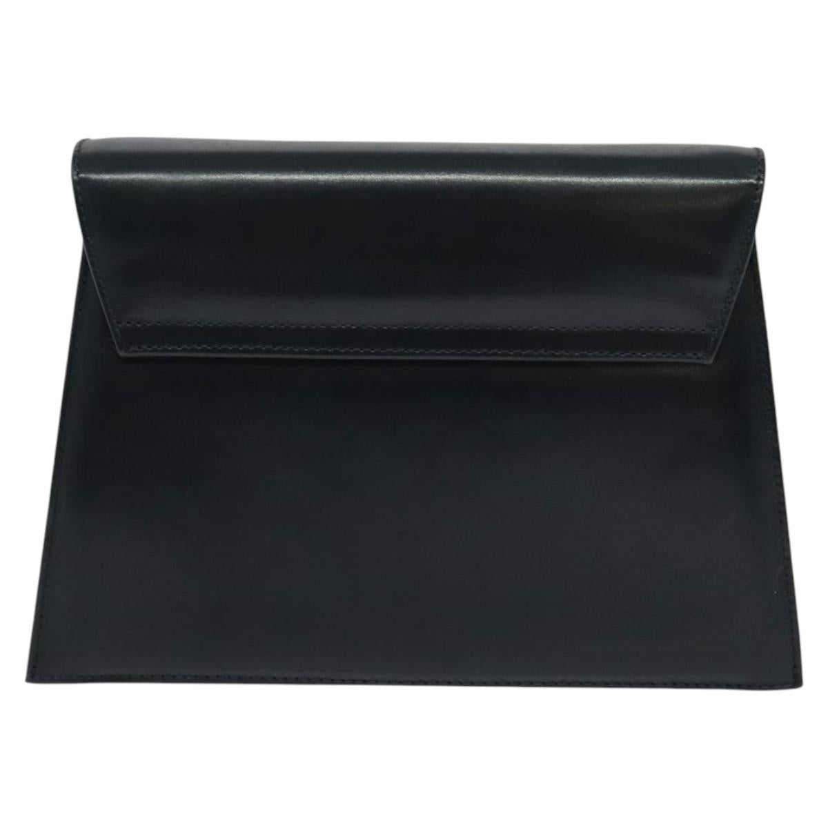 Salvatore Ferragamo Chain Shoulder Bag Leather Navy Gold Auth 123015