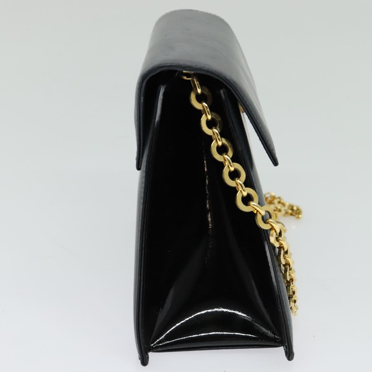 Salvatore Ferragamo Chain Shoulder Bag Leather Navy Gold Auth 123015