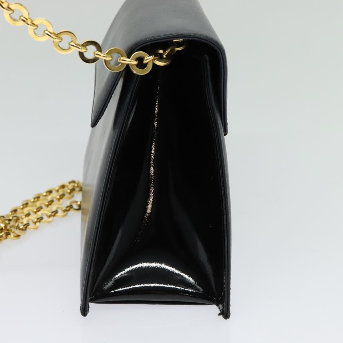 Salvatore Ferragamo Chain Shoulder Bag Leather Navy Gold Auth 123015