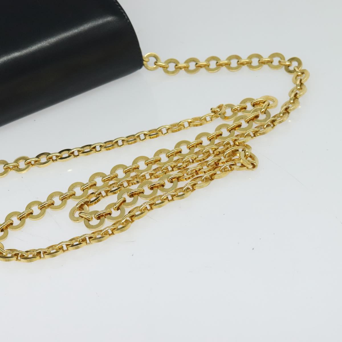 Salvatore Ferragamo Chain Shoulder Bag Leather Navy Gold Auth 123015