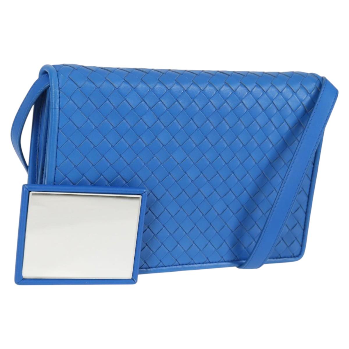 BOTTEGA VENETA INTRECCIATO Shoulder Bag Leather Blue Auth 123018AV