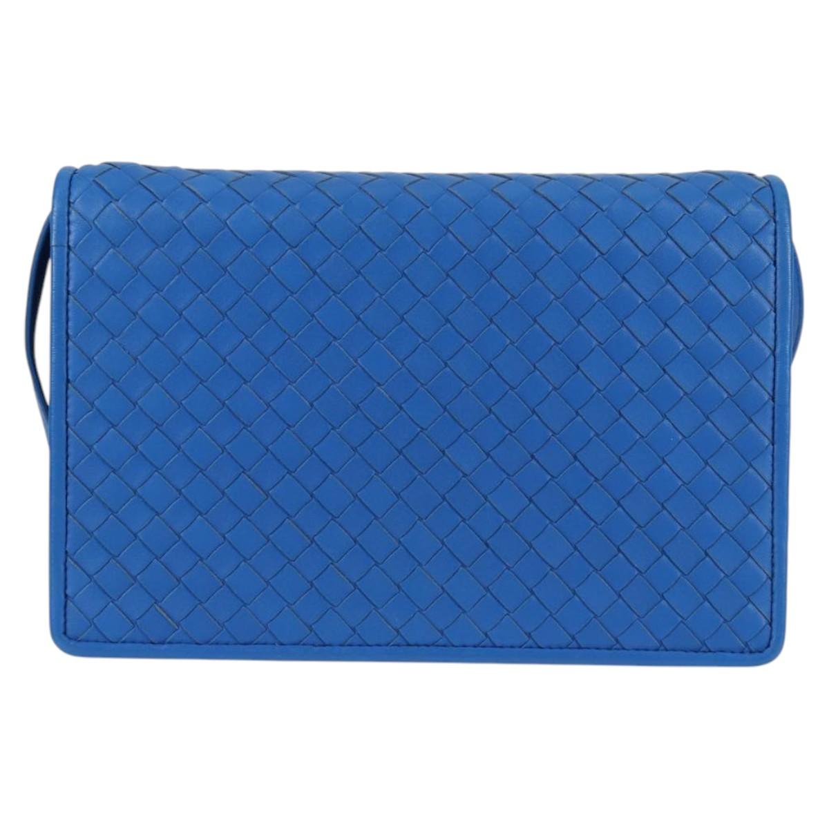 BOTTEGA VENETA INTRECCIATO Shoulder Bag Leather Blue Auth 123018AV