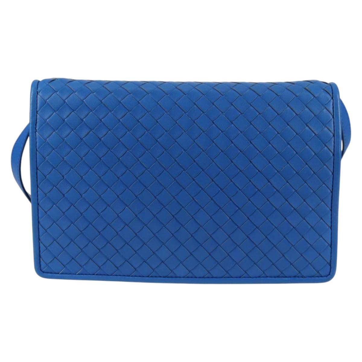 BOTTEGA VENETA INTRECCIATO Shoulder Bag Leather Blue Auth 123018AV