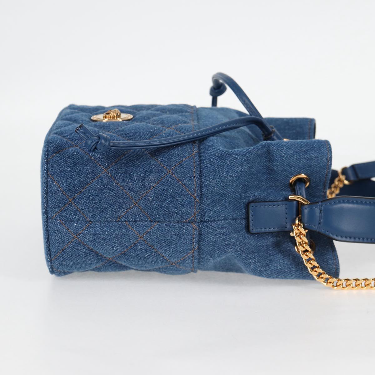 VERSACE Hand Bag Denim 2way Blue Gold Auth 123019A