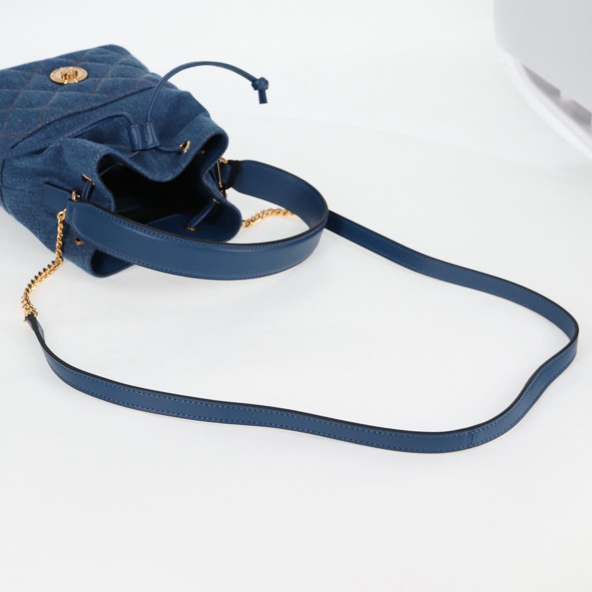 VERSACE Hand Bag Denim 2way Blue Gold Auth 123019A