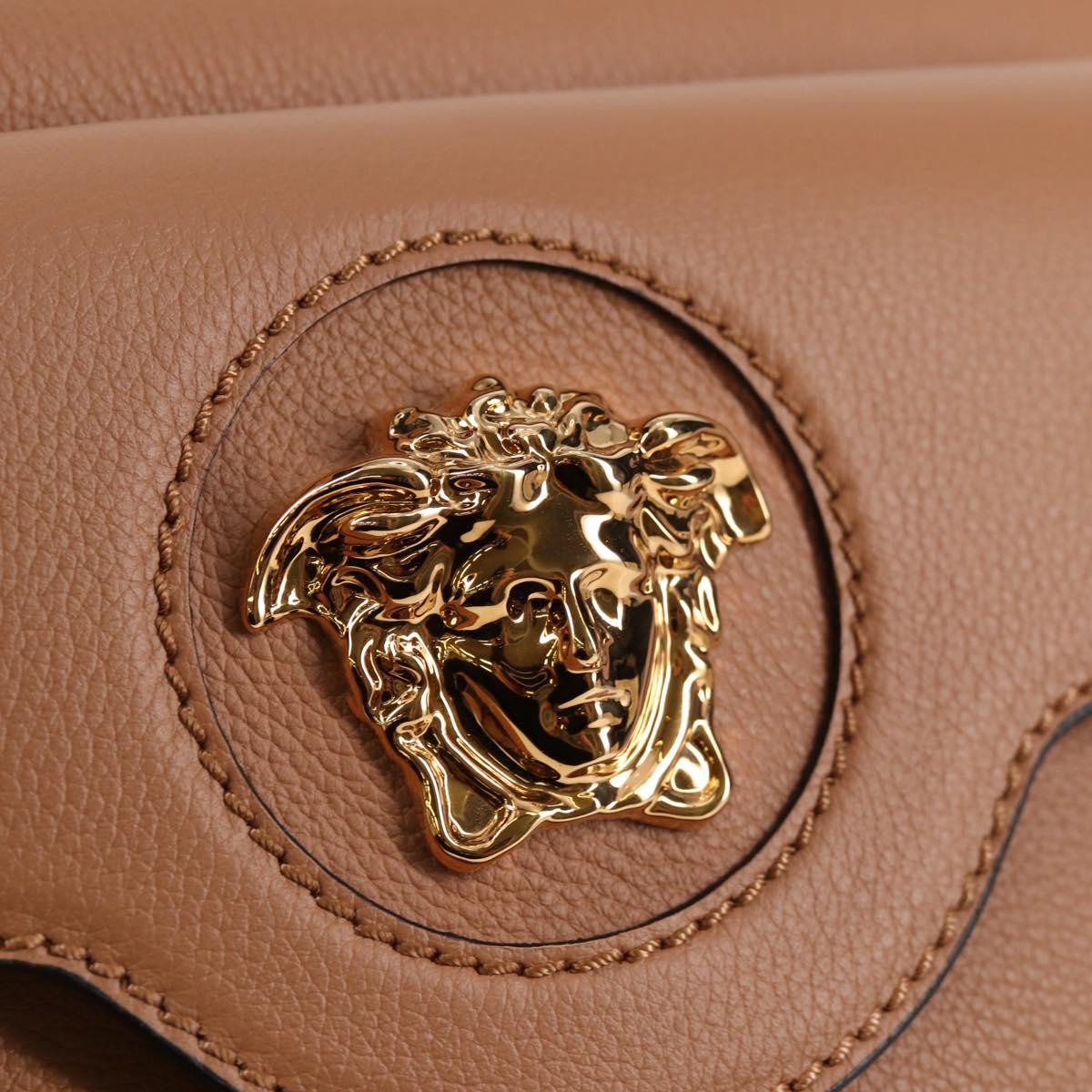VERSACE Shoulder Bag Leather Beige Gold Auth 123020A