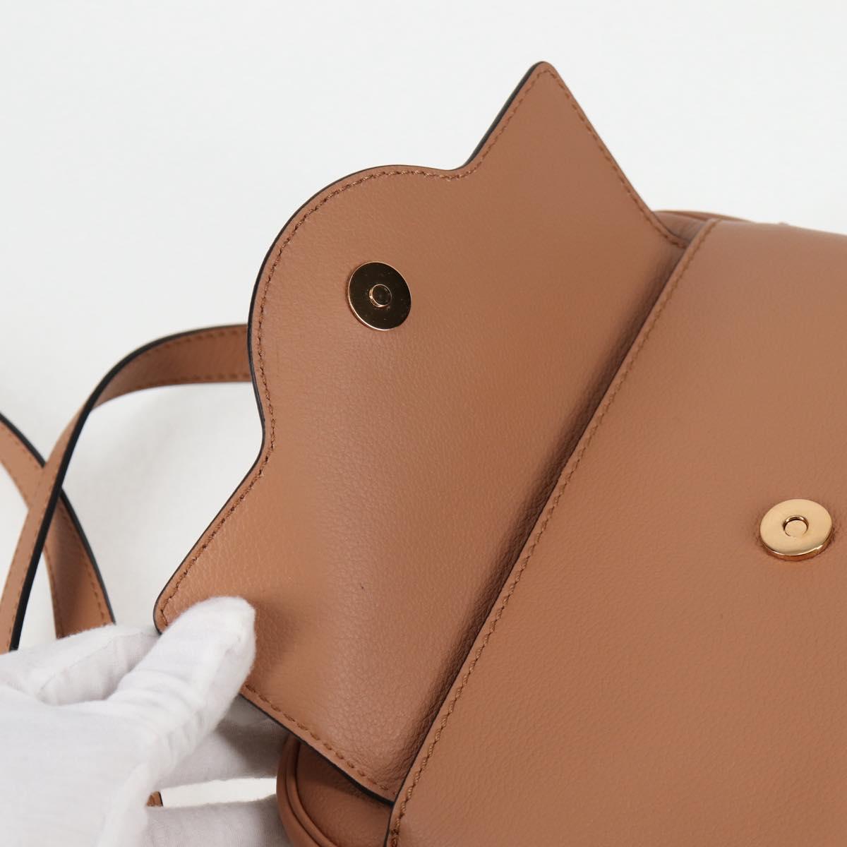 VERSACE Shoulder Bag Leather Beige Gold Auth 123020A