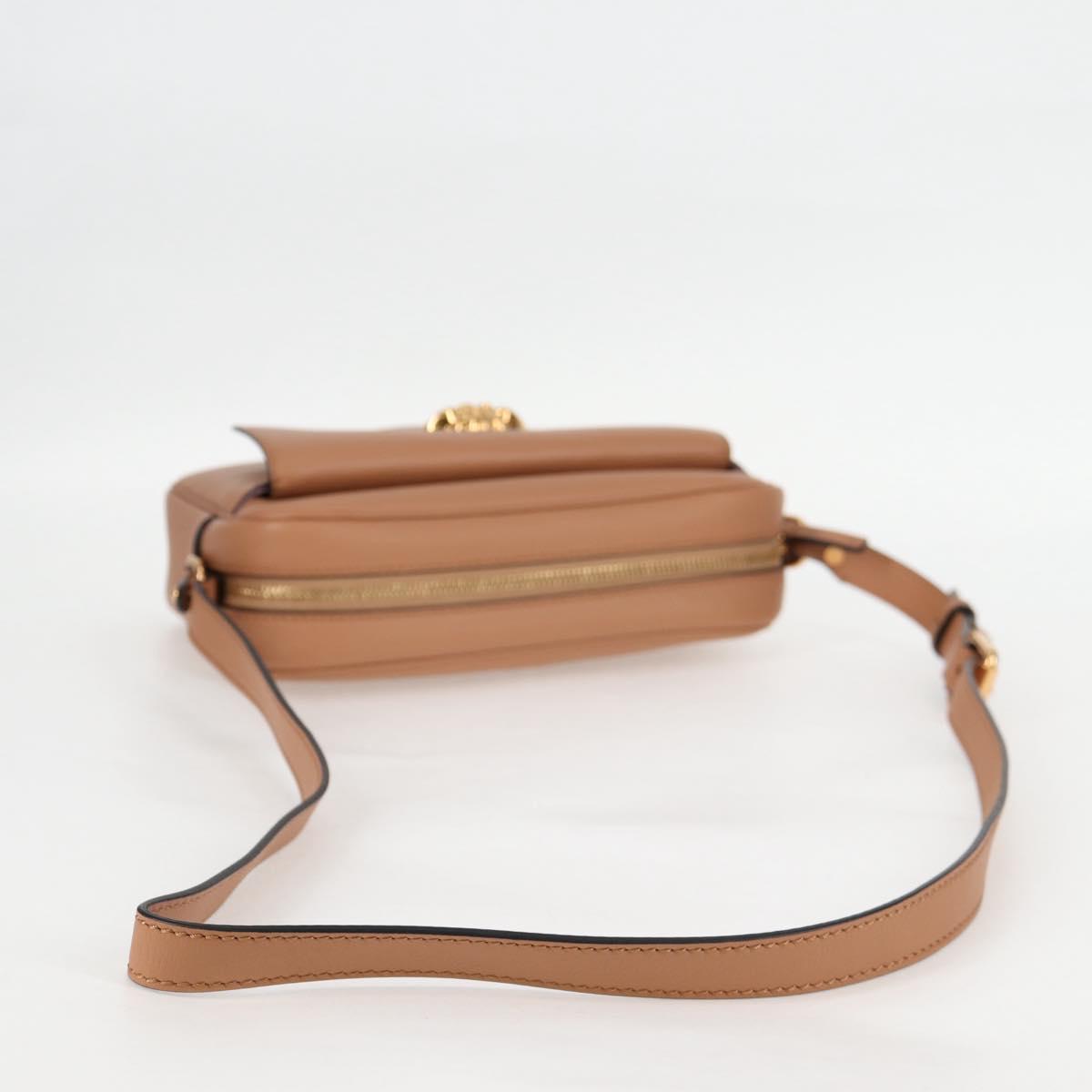 VERSACE Shoulder Bag Leather Beige Gold Auth 123020A