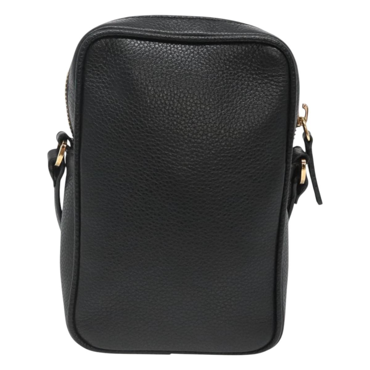 VERSACE Shoulder Bag Leather Black Gold Auth 123021