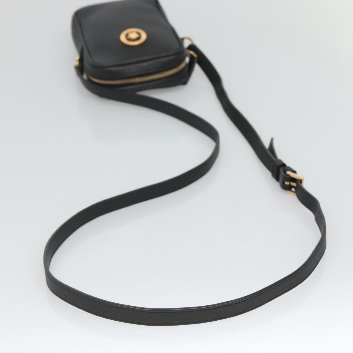 VERSACE Shoulder Bag Leather Black Gold Auth 123021