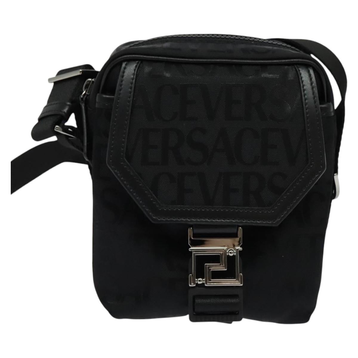 VERSACE Shoulder Bag Canvas Black Silver Auth 123022